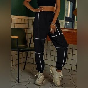 Black Track Pants Joggers with reflective Stripes
